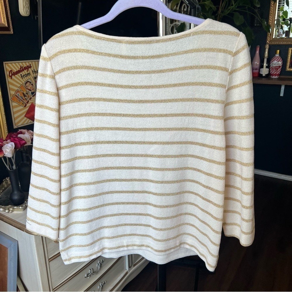 St. John Starfish Gold Striped Sweater Knit Top Medium - Picture 7 of 7